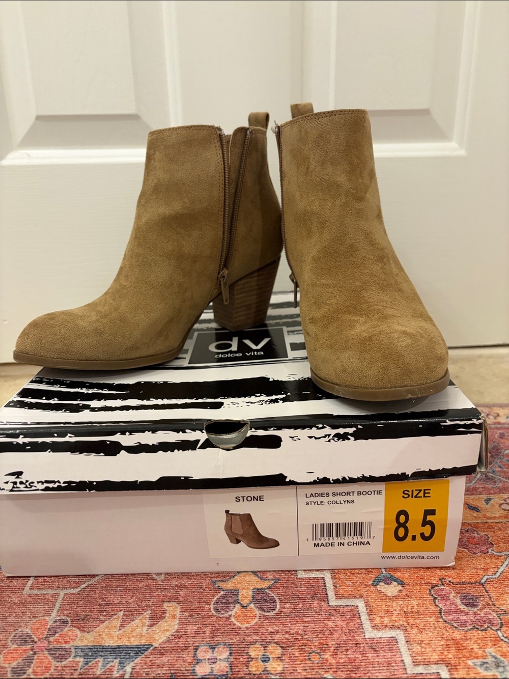 Dolce Vita Tan Suede Ankle Booties with Block Heel